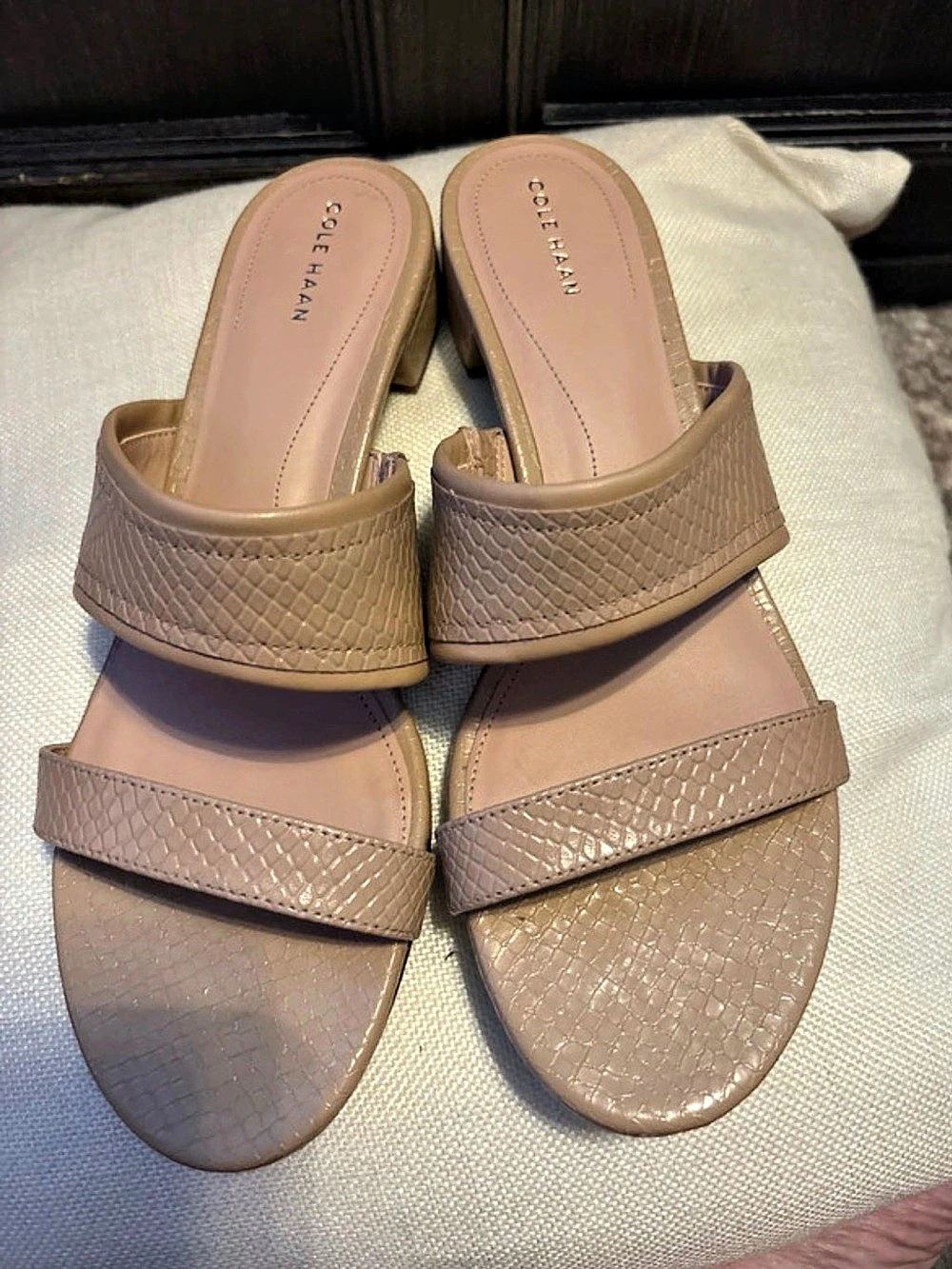 Cole Haan Fiona Textured Double-Band Slide Sandals in Brown